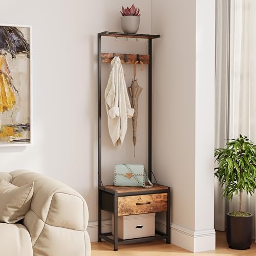 LUMTOK Hall Tree with Shoes Bench Storage, Small Coat Rack with Drawers - Image 3