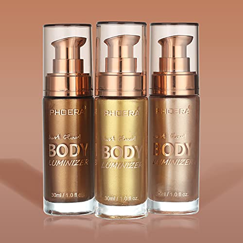 2 Pack PHOERA Body Luminizer, High Gloss Waterproof Body Luminizer Glitter Face Shimmer Moisturizer Lotion Tan Cream Foundation Makeup Bronzer(101 Rose Gold+103 Glistering Bronze)