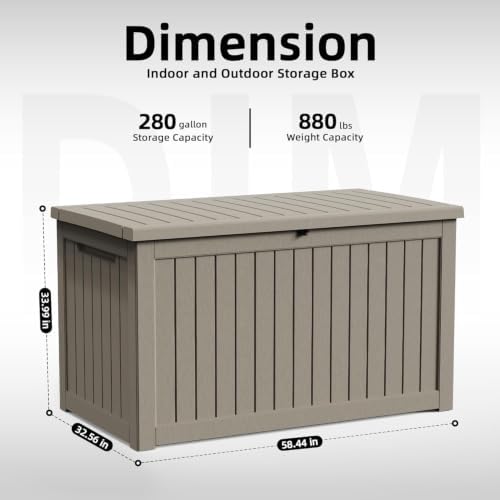 280 Gallon Waterproof Outdoor Storage Box, UV Resistant Resin Deck Box - Image 2