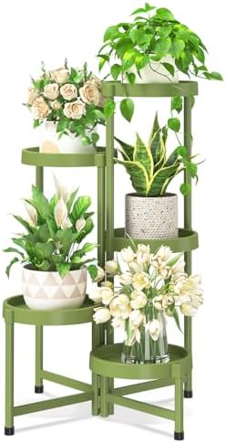 iDavosic.ly 5 Tier Folding Plant Stand Indoor Outdoor, Plastic Tray by iDavosicly