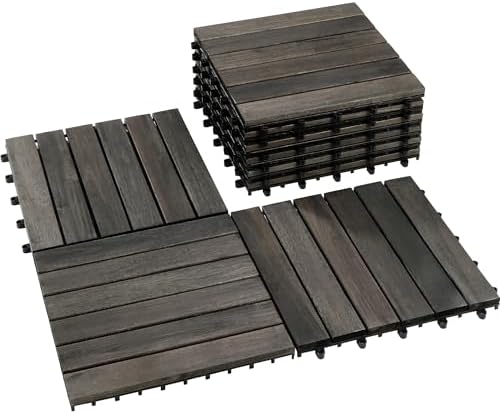 PrimeZone 9 PCS Solid Acacia Wood Interlocking Patio Deck Tiles Outdoor by PrimeZone