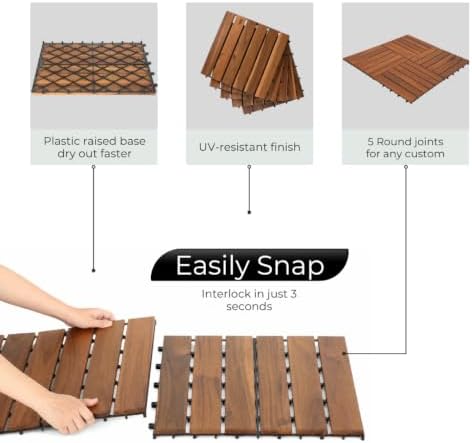Solid Acacia Deck Tiles, 2.25X Cover, Fast Install Patio Floor - Image 4