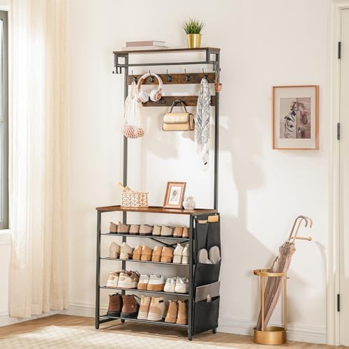 HOOBRO Hall Tree with Bench, Entryway Coat Rack with Shoe Rack, Shoe and Coat - Image 4