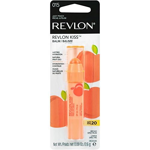 Revlon Lip Balm, Kiss Tinted Lip Balm, Face Makeup with Lasting Hydration, SPF 20, Infused with Natural Fruit Oils, 015 Juicy Peach, 0.09 Oz