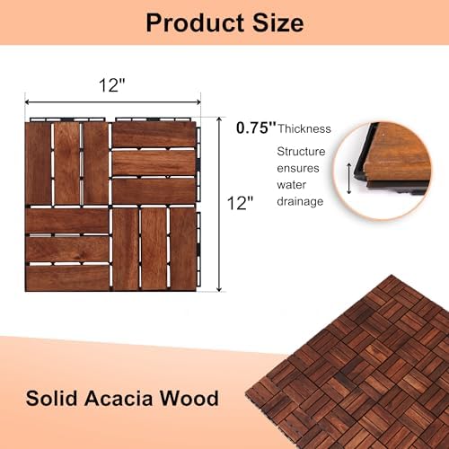 30 PCS Interlocking Deck Tiles, Solid Wood Patio Flooring Outdoor Waterproof - Image 6