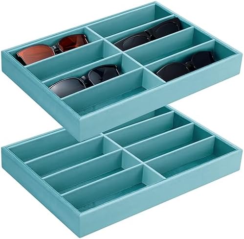 Amylove 2 Pack Sunglasses Organizer Tray Velvet Holder, 8 Grids, Light Blue by Amylove