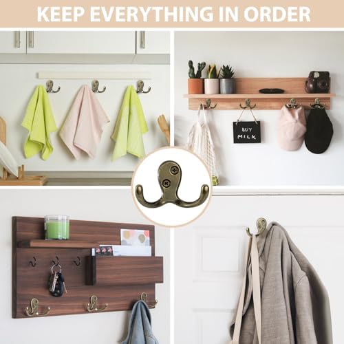 Homanu 14 Pack Antique Brass Double Prong Coat Hooks - Image 2