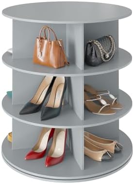 SpaceAid 3 Tier Rotating Shoe Rack Tower, Spinning Shoe Display Lazy Susan by SpaceAid