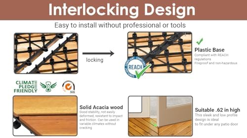 PrimeZone 216 PCS Solid Acacia Wood Interlocking Patio Deck Tiles Outdoor - Image 4