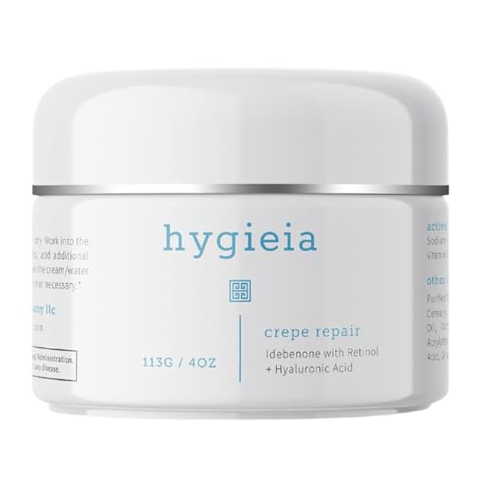 Hygieia Crepey Skin Liposomal Repair Cream – Anti-Aging Crepe Corrector Lotion for Loose Skin (Arms, Neck & Body) & Wrinkles – Retinol & Hyaluronic Acid Firming Cream with Idebenone – Made in USA, 4oz