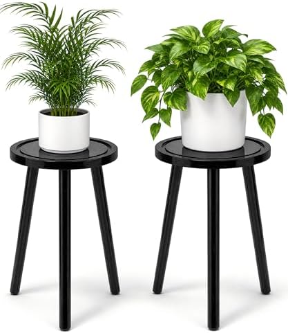 2-Pack Wood Plant Stands Indoor, 16.7" Tall Plant Stand Outdoor Mid-Century by Unknown