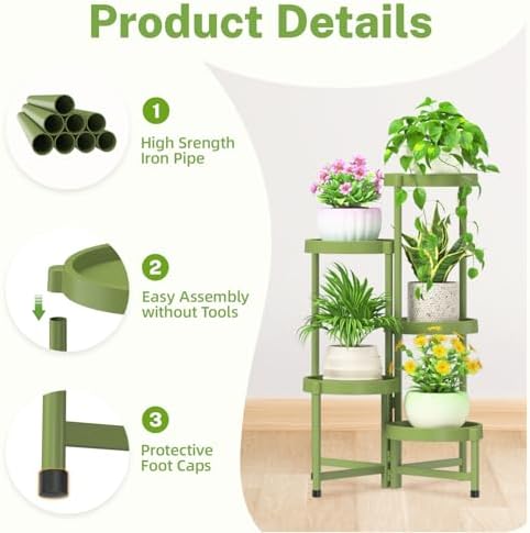 iDavosic.ly 5 Tier Folding Plant Stand Indoor Outdoor, Plastic Tray - Image 4