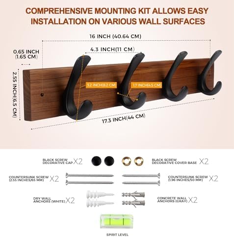 Wooden Coat Rack Wall Mount, Teak Solid Wood Coat Hanger - Image 3