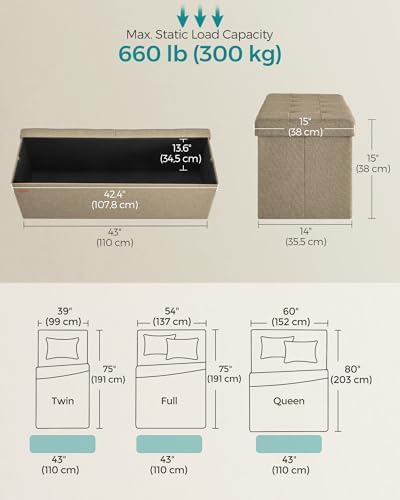SONGMICS 43.3 Inches Storage Ottoman, Foldable Bench - Image 3