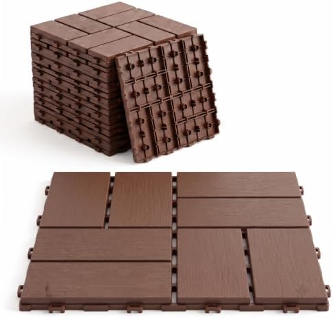 44 Pack Plastic Interlocking Deck Tiles, 12 x 12 Inch Waterproof Outdoor Floor by Unknown