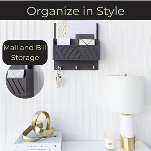 BLU MONACO | Wall-Mounted Mail and Key Holder in Grey Wood | Two-Tier Mail - Image 2