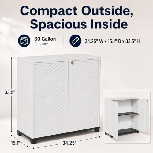 ADDOK Outdoor Storage Cabinet, 60 Gallon Waterproof Resin Patio Storage Cabinet - Image 2