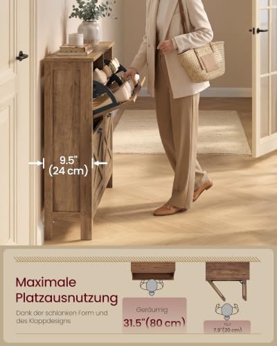 VASAGLE Farmhouse Shoe Cabinet, Narrow Storage Organizer, 4 Flip Drawers - Image 2