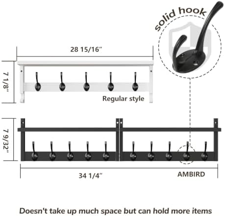 AMBIRD 34.2" Extra Long Wooden Wall Hook Rack - Image 5