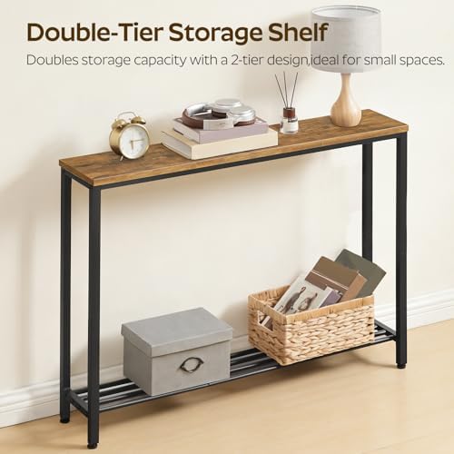 YATINEY Narrow Console Table, 2-Tier Small Sofa Table, 39.4" Thin Entryway - Image 5