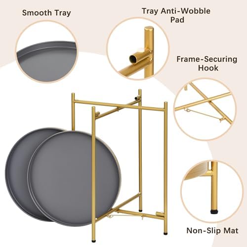 2-Tier Round End Side Table, Small Metal Side Table - Image 4