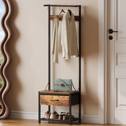 LUMTOK Hall Tree with Shoes Bench Storage, Small Coat Rack with Drawers - Image 6