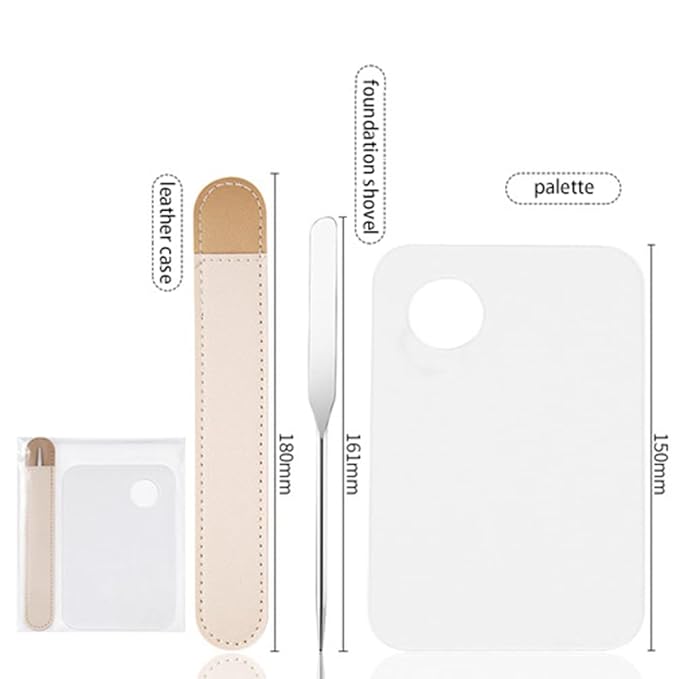 Foundation Spatula, 3-Pack Acrylic Nail Art Palette Oblique Round Head Stainless Steel Makeup Spatula for Woman Professional Facial Makeup Tools Makeup Mixing Palette