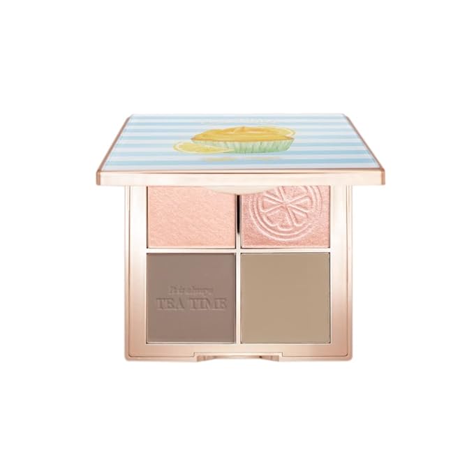 FreshO2 x Pony | Lemon tart multi-use Palette | 2 shades of highlight and 2 shades of contour｜ Delicate pearl like shimmer, super smooth | Made In Taiwan | Vegan Cruelty Free