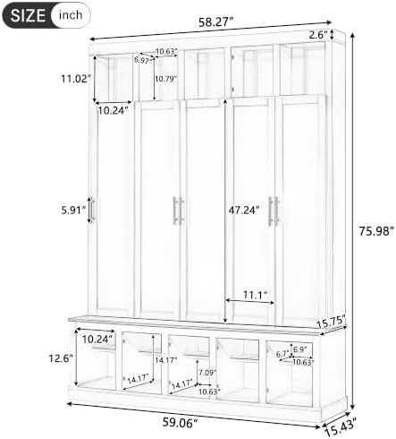 Quarte Entryway Organizer with Shoe Storage, Coat Hanging, Hat Cubbies - Image 3