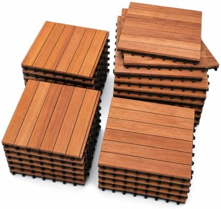 36 Pack Interlocking Wood Deck Tiles 12"x12", Outdoor Carbonized Larch Wood by Unknown