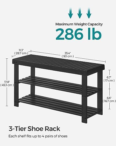 SONGMICS Shoe Rack Bench, 3-Tier Bamboo Entryway Bench, 35.2 Inches Width - Image 3