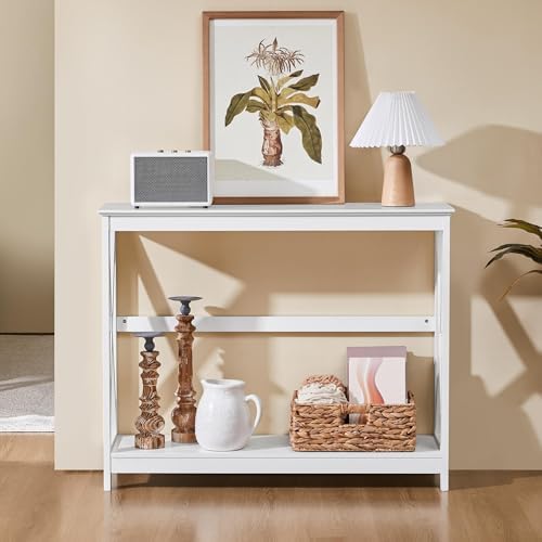 Yaheetech Narrow White Entryway Console Table, 2-Tier X-Frame Storage Shelf - Image 2