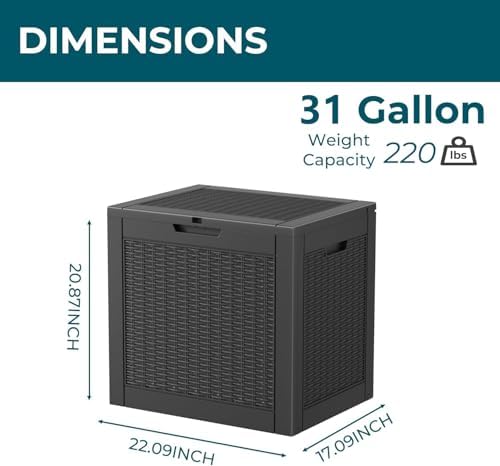 31 Gallon Waterproof Resin Deck Box, UV Resistant Outdoor Storage - Image 2