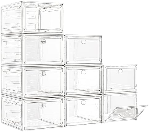 Large Thick Clear Shoe Organizer, Magnetic Door Stackable Shoe Storage Box by 7+code