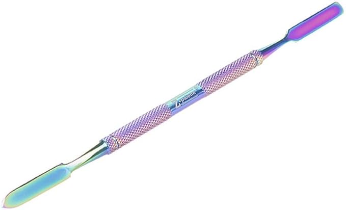 De-Potting Spatula, Dual-Ended Multicolor Steel Tool for Makeup Palettes, Empty Magnetic Palette Compatible, Professional Mixing & Blending, Iridescent Finish, 6.5" Length