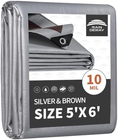 RAINDEWAY 5x6 Feet Tarps Heavy Duty Waterproof, 10Mil Small Tarp Cover by RAINDEWAY