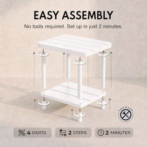 PASAMIC Outdoor Side Table, 2-Tier Square Patio Table - Image 4
