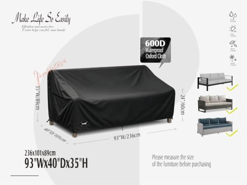 JinHrtoyi 3-Seater Outdoor Couch Cover, 93Wx40Dx35H inches Outdoor Furniture - Image 2