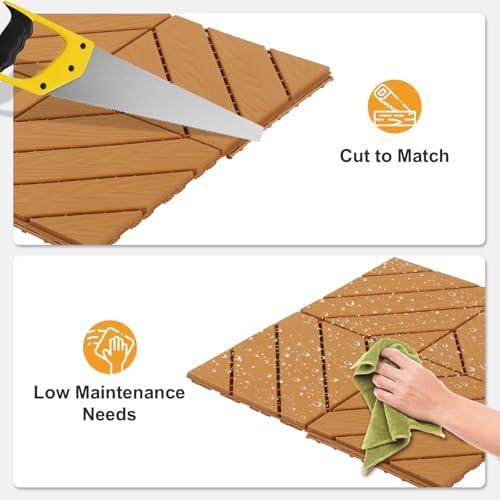 27 PCS Interlocking Deck Tiles, 12x12 PE Plastic Patio Flooring, Outdoor & - Image 5