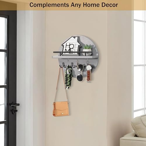 Key Holder Wall Mount with Shelf and Hooks, Mail Organizer - Image 3