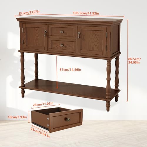 ARTPOWER Console Table with 2 Drawers, Retro Entryway Table with 2 Door - Image 2