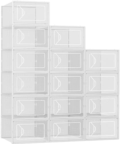 Foluck Shoe Storage Box, 15 Pack Clear Plastic Stackable Organizer by Foluck