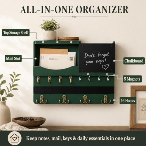 Key Holder Wall Mount with Shelf, Key Hooks - Image 3