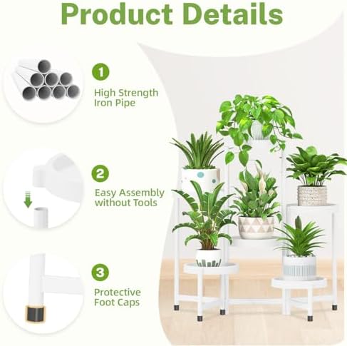 iDavosic.ly 6 Tier Folding Plant Stand Indoor Outdoor, Plastic Tray - Image 4