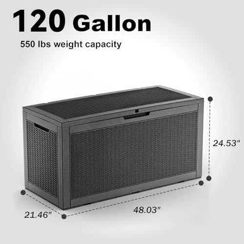 PatioZen 120 Gallon Deck Box, Resin Outdoor Storage Box - Image 2