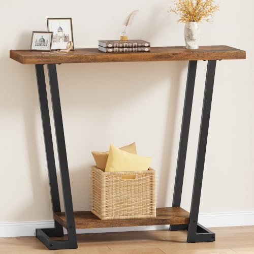 Tajsoon 2 Tier Narrow Console Table, 31.5'' Entryway Table, Rustic Brown by Tajsoon