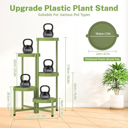 iDavosic.ly 5 Tier Folding Plant Stand Indoor Outdoor, Plastic Tray - Image 5