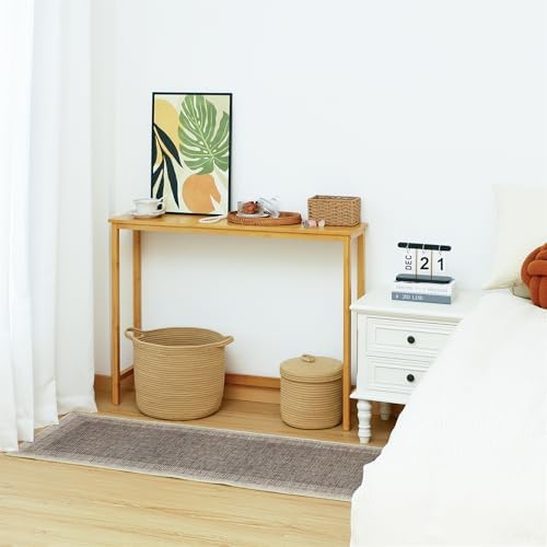 Bamboo Narrow Console Table, 39.4" Wood Small Entryway Table, Accent Slim - Image 5