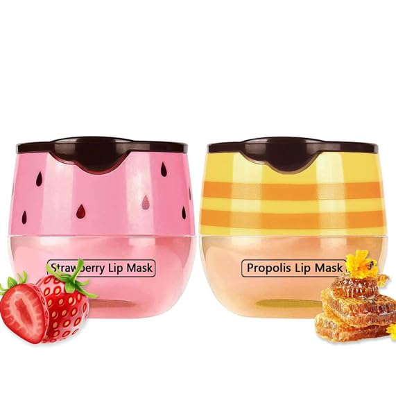 Lip Balm Honey Pot,Vitamin E Hydrating & Prevention Dry and Cracked Lip Scrubs Exfoliator,Propolis Moisturizing Honey Lip Balm, Lip Gloss and Lip Sleeping Mask Reduces Lip Lines
