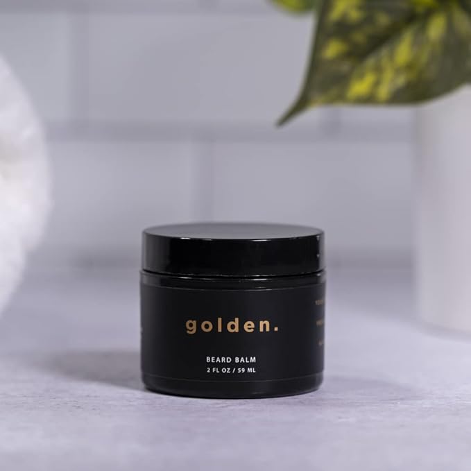 Golden Grooming Co. Beard Balm for Men - Strengthens & Softens Beards and Mustaches - Adds Shine & Tames Flyaway Hair, Beard Styling Balm with Argan Oil - Peppermint Scent - 2 Ounce